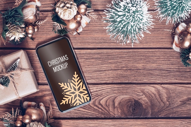 Maqueta de smartphone para Navidad y año nuevo