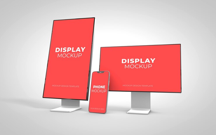 PSD maqueta de smartphone y pantalla aislada