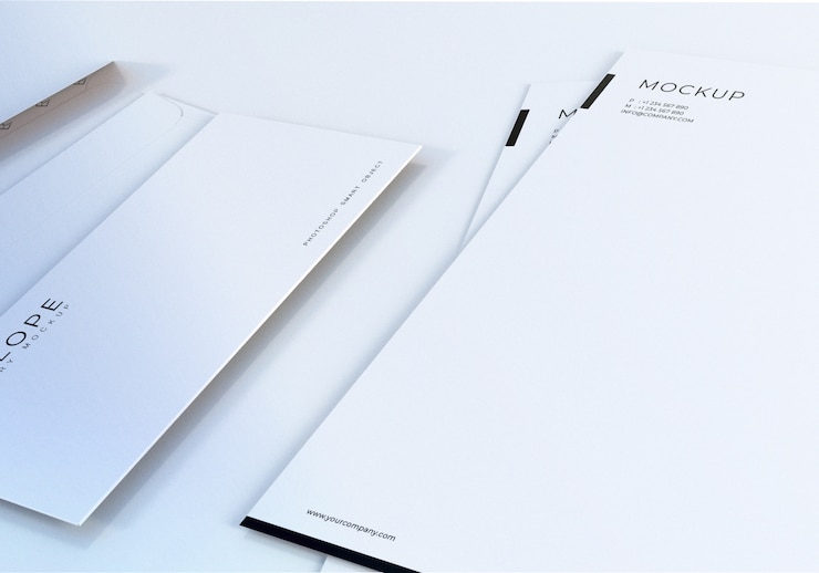 PSD maqueta de sobre blanco limpio de primer plano