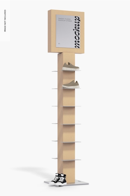 PSD maqueta de soporte de exhibición de piso para zapatos, vista lateral