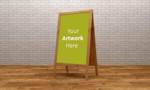 Maqueta de soporte de tablón de anuncios de madera 3d Renderizado