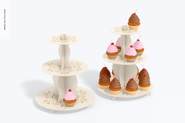 Maqueta de soportes de cartón para cupcakes de 3 niveles