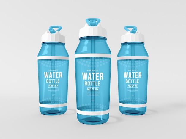 Maqueta de sorbete de botella de agua de plástico transparente