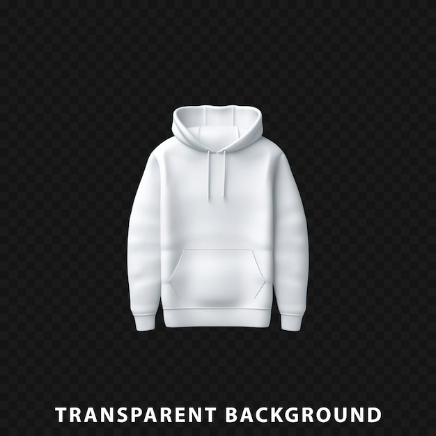 Maqueta de sudadera con capucha blanca aislada sobre fondo transparente