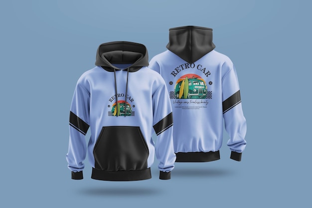 Maqueta de sudadera con capucha delantera y trasera