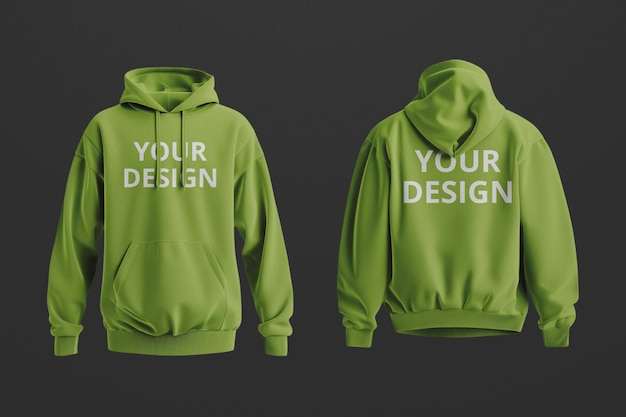 Maqueta de sudadera con capucha delantera y trasera
