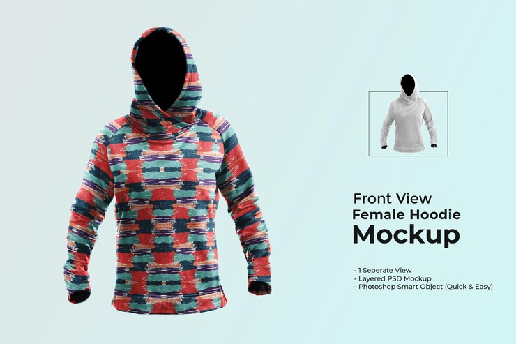PSD maqueta de sudadera con capucha femele de vista frontal