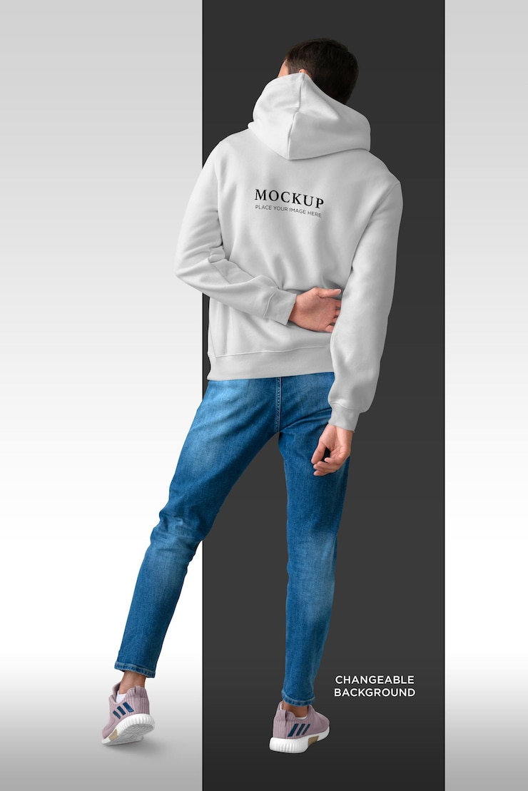 PSD maqueta de sudadera con capucha hombre aislado reverso sobre fondo cambiable