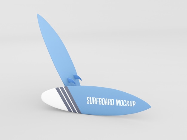 Maqueta de tabla de surf sobre fondo blanco.