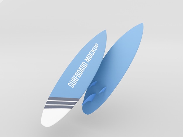 Maqueta de tabla de surf sobre fondo blanco.