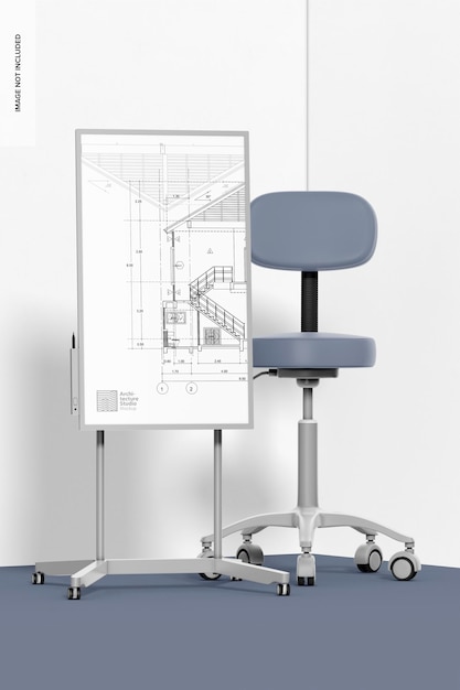 PSD maqueta de tablero de arquitectura con silla