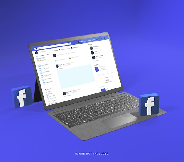 Maqueta de tableta con icono 3d facebook