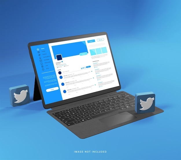 Maqueta de tableta con icono 3d twitter