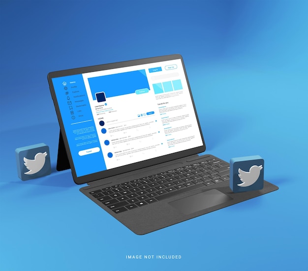 Maqueta de tableta con icono 3d twitter