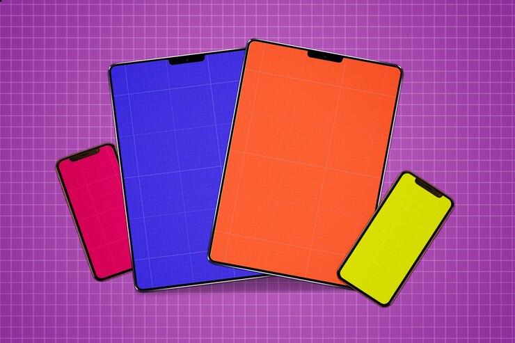 Maqueta de tabletas y móviles