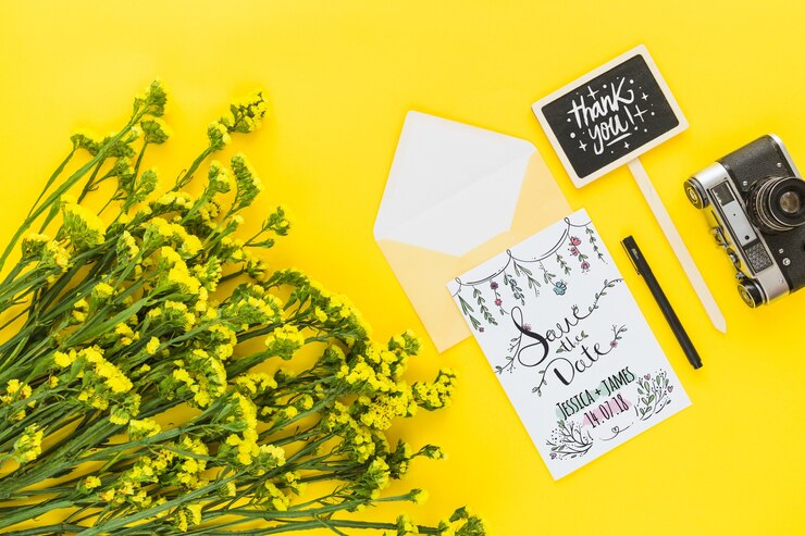 PSD maqueta de tarjeta con decoración floral para boda o cita
