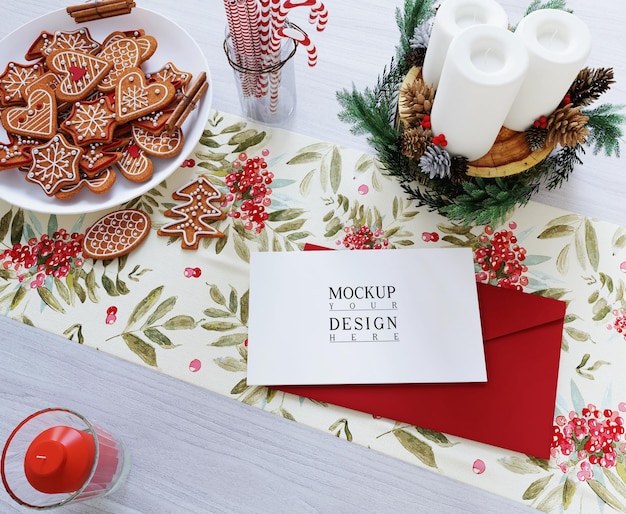 Maqueta de tarjeta de felicitación de feliz navidad con decoración navideña