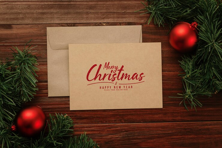 PSD maqueta de tarjeta de felicitación de papel kraft de feliz navidad