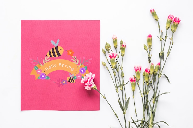 PSD maqueta de tarjeta de felicitación plana para primavera