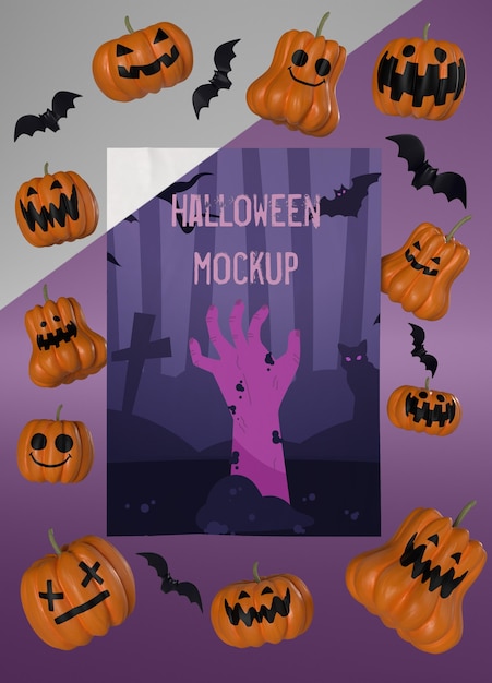 Maqueta de tarjeta de halloween con calabazas aterradoras