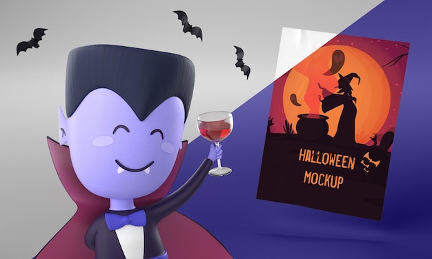 Maqueta de tarjeta de Halloween con vampiro sonriente