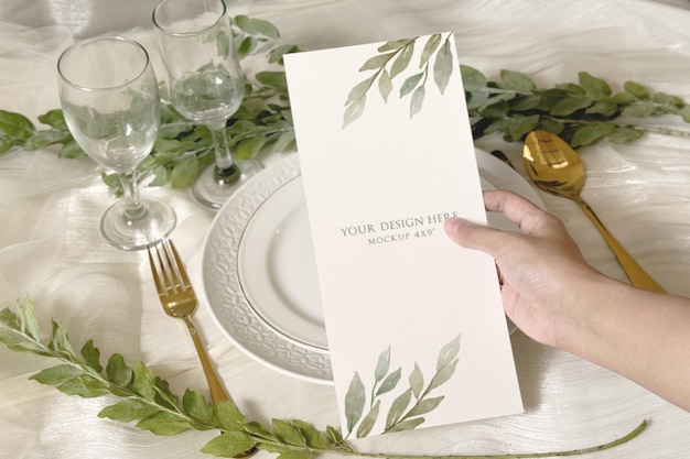 PSD maqueta de tarjeta de menú de boda