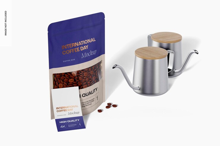 Maqueta de Tarjeta de Presentación Vertical con Bolsa de Café, Vista Izquierda
