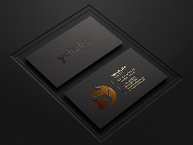 Maqueta de tarjeta de visita elegante y moderna con efecto de tipografía con logo dorado