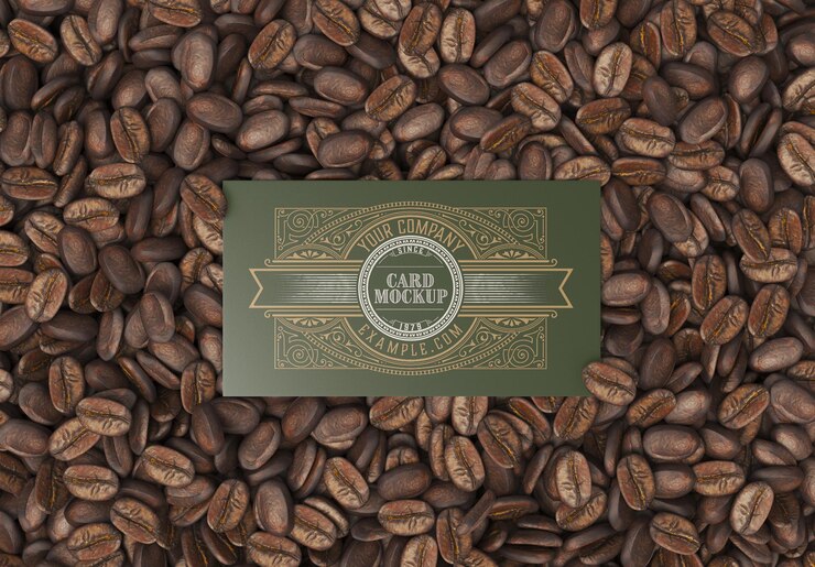 maqueta de tarjeta de visita con granos de café