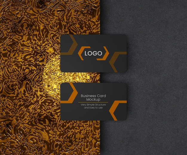 PSD maqueta de tarjeta de visita de lujo sobre fondo oscuro y dorado