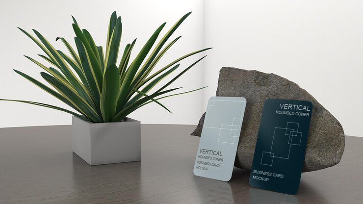 Maqueta de tarjeta de visita vertical de esquina redondeada renderizada en 3D