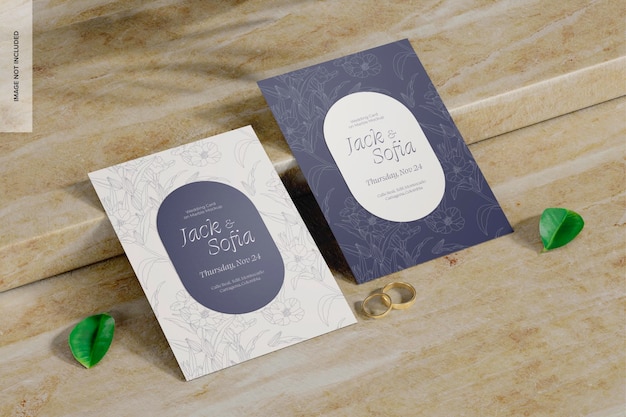 Maqueta de tarjetas de boda en mármol