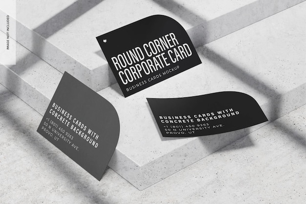 Maqueta de tarjetas corporativas de esquina redonda, vista de ángulo alto