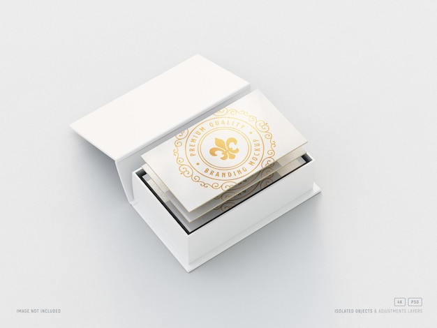 Maqueta de tarjetas de visita minimalistas con caja de embalaje de tarjetas