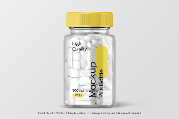 Maqueta de tarro de medicamentos con pastillas normales en el interior