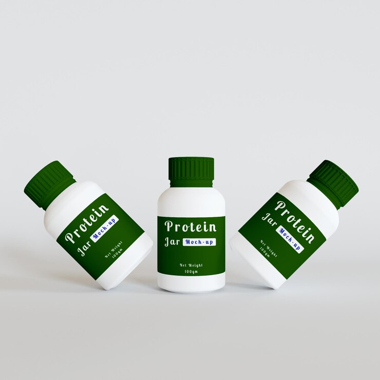Maqueta de tarro de polvo de proteína de plástico