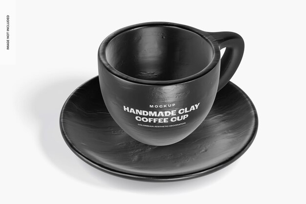 Maqueta de taza de café de barro hecha a mano, perspectiva
