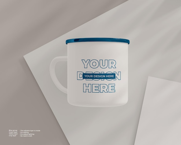 La maqueta de la taza del campamento se ve en la vista superior