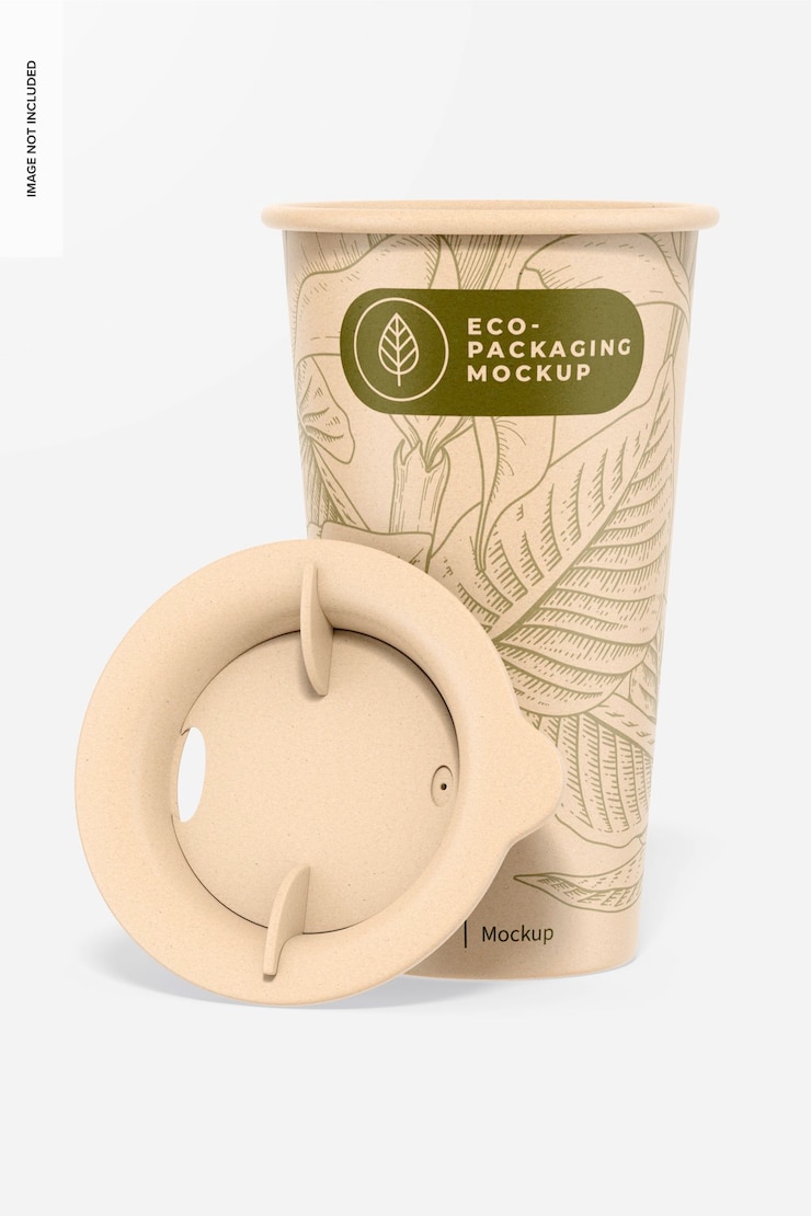 PSD maqueta de taza ecológica con tapa vista frontal