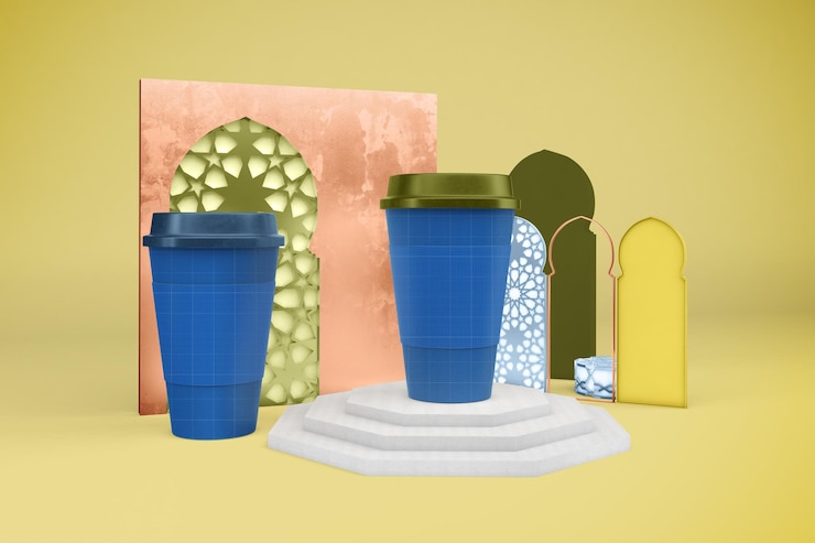 PSD maqueta de tazas de café árabe