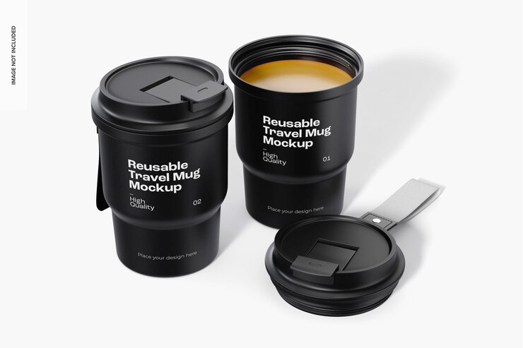 Maqueta de Tazas de Viaje Reutilizables, Abiertas y Cerradas