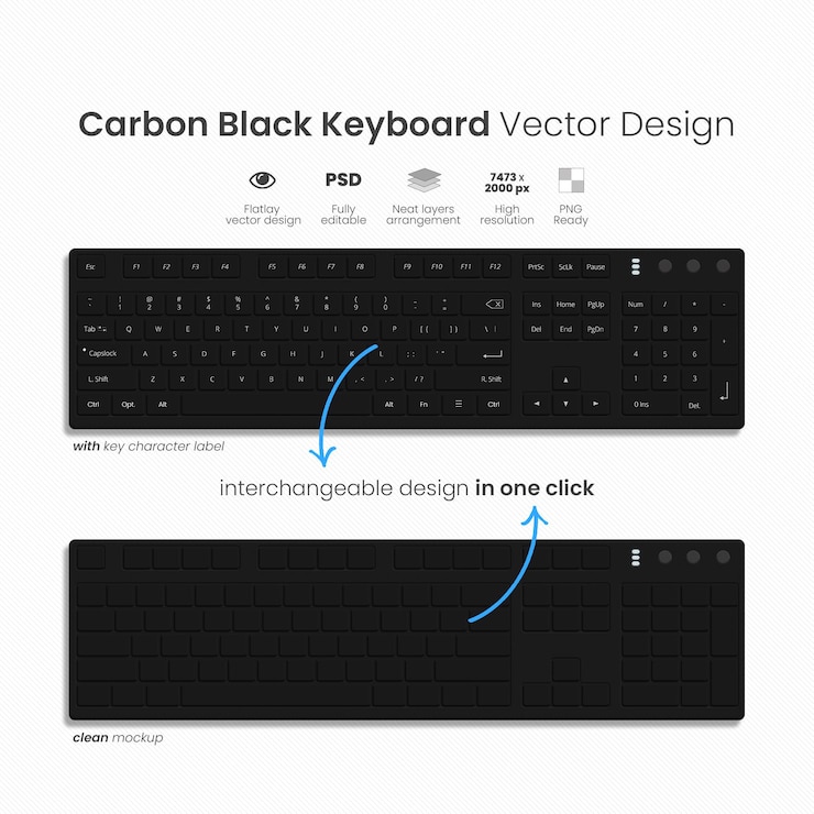 PSD maqueta de teclado psd negro carbón