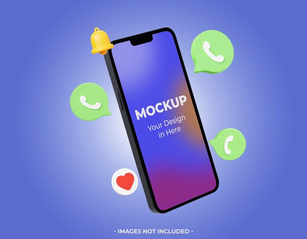 Maqueta de teléfono inteligente 3d con icono de whatsapp
