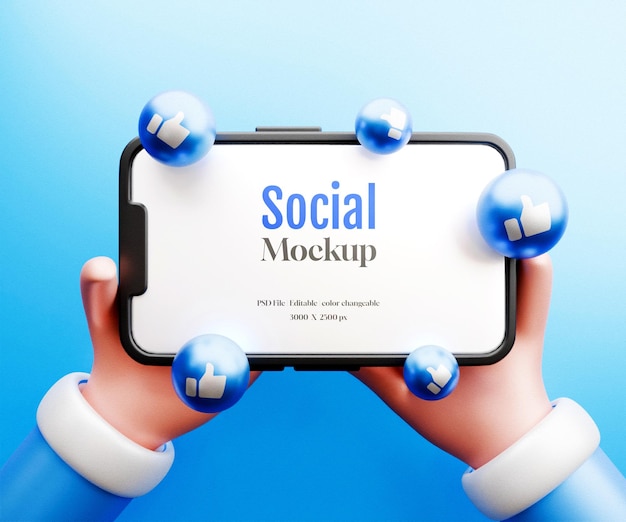 Maqueta de teléfono inteligente con icono realista de redes sociales o maqueta móvil con icono de redes sociales en 3D