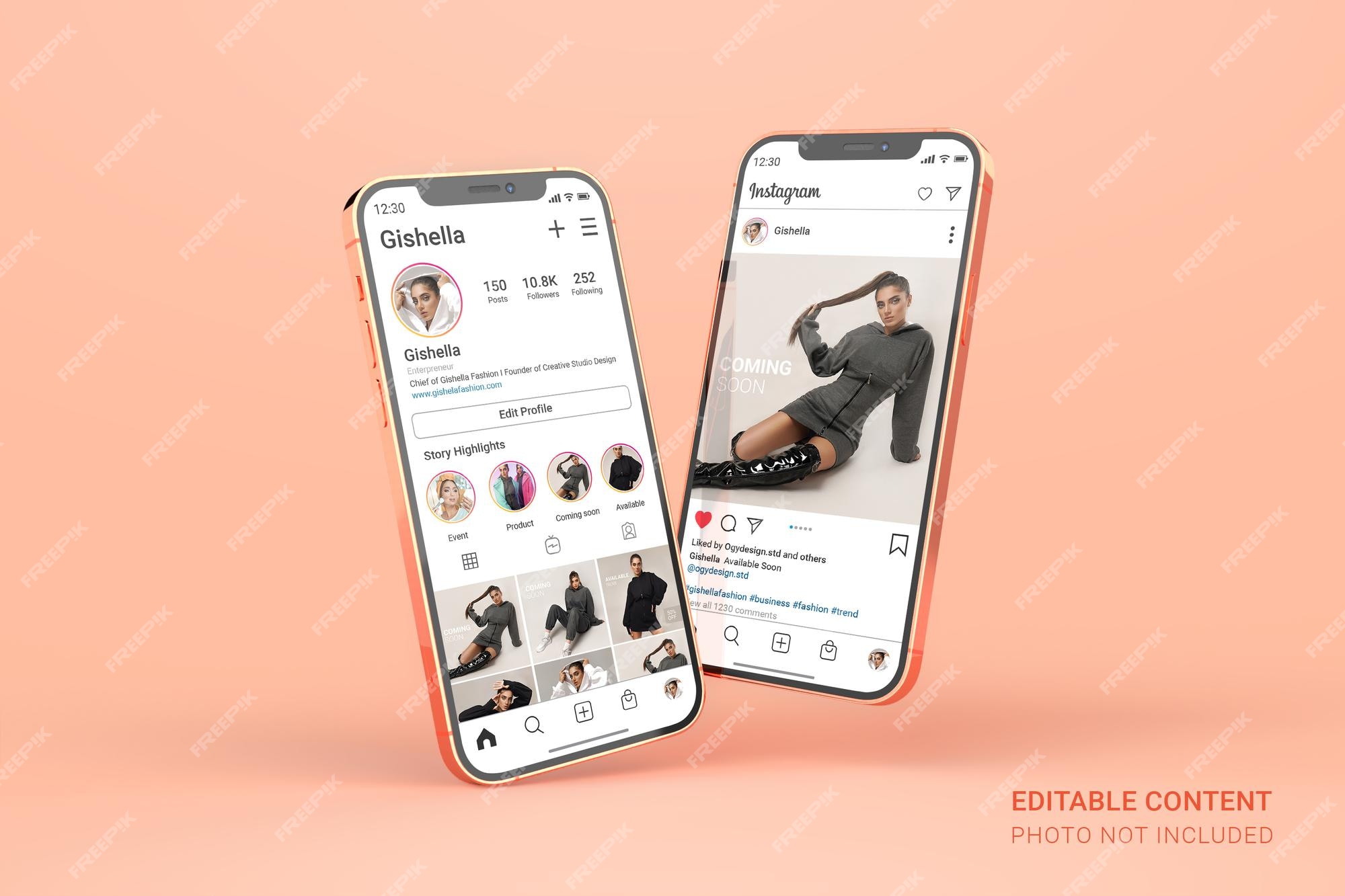 Mockups, las plantillas que necesitas para tu diseño web - maqueta telefono inteligente oro rosa publicacion instagram editable redes sociales 225928 106