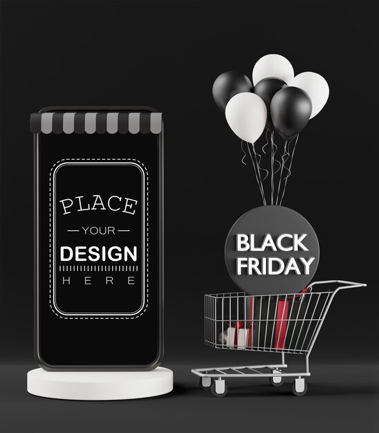 PSD maqueta de teléfono inteligente con pantalla en blanco para black friday