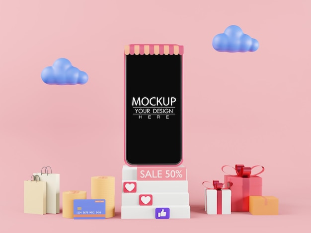 Maqueta de teléfono inteligente de pantalla en blanco con concepto de ventas