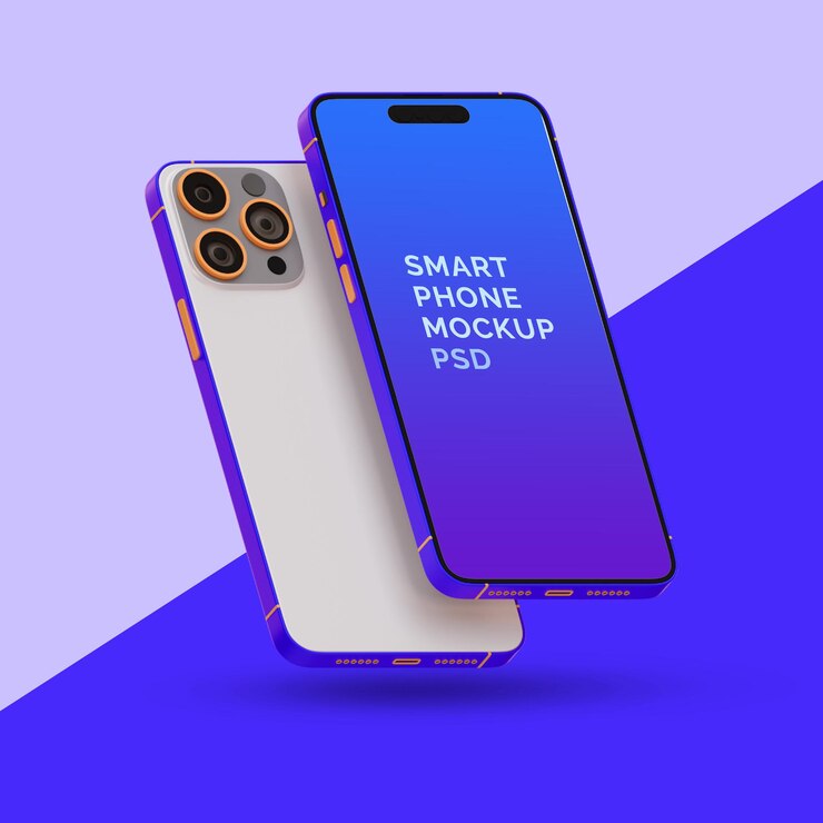 Maqueta de teléfono inteligente púrpura PSD para su diseño