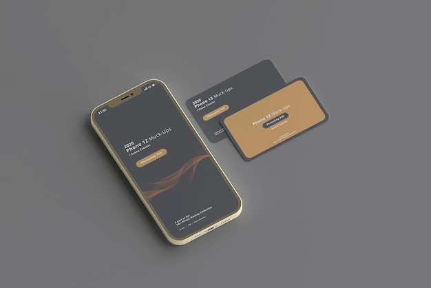 Maqueta de teléfono inteligente con tarjetas de visita