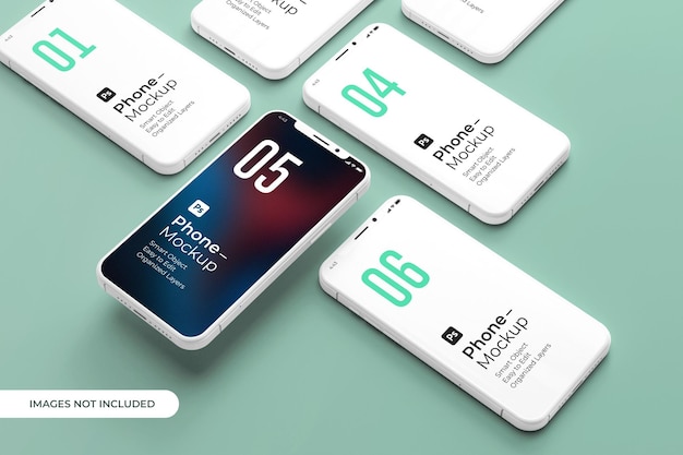 Maqueta de teléfono de renderizado 3D sobre un fondo verde Psd Premium